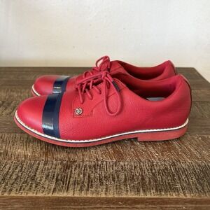 G/Fore Gallivanter Golf Shoes Womens 8 Stripe Leather Red Preppy Sport Americana